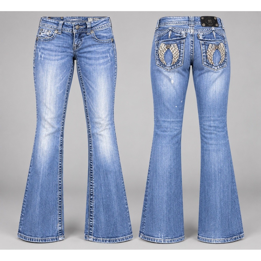Miss Me Jean women 25/30 Boot Low Rise Rhinestone Angel Wings distessed